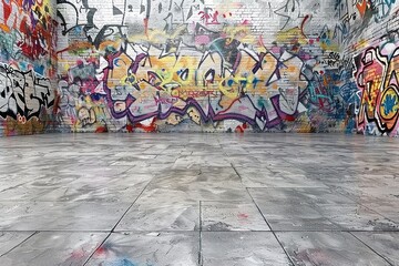 Naklejka premium Empty underground with graffiti wall background