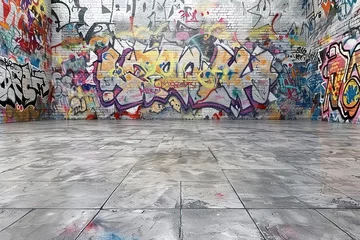 Acrylglasbilder Graffiti Empty underground with graffiti wall background  © Amna