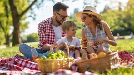Fototapeta premium family is enjoying a picnic in a picturesque park, sharing laughter and bonding over a delicious meal