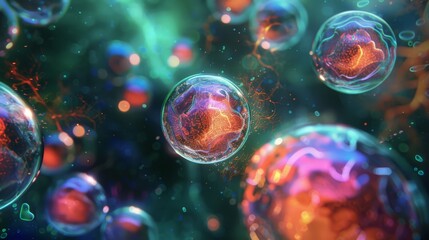 Stem cell potential: Visualize stem cells, highlighting their ability to differentiate into various cell types and their potential in regenerative medicine.