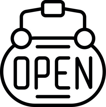 recommend clip art: Simple black line illustration of an 'open' sign for business use