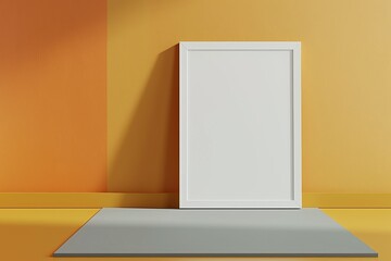 A white frame is sitting in front of a wall