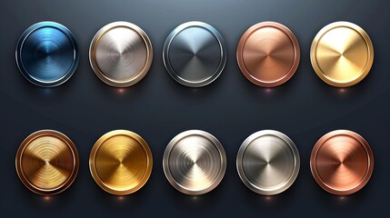 Elegant metallic gradient Shiny rose gold, silver and bronze medals gradients Golden, pink copper and chrome metal vector collection