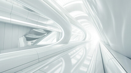 Obraz premium White corridor inside bright futuristic modern glass office building with light colors. 3D rendering