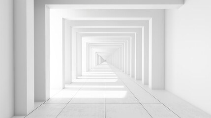 Obraz premium White corridor inside bright futuristic modern glass office building with light colors. 3D rendering