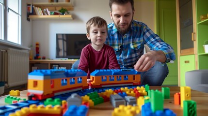 Time-lapse of the train's journey through a maze of building blocks, with the father and son adding new obstacles along the way at father day