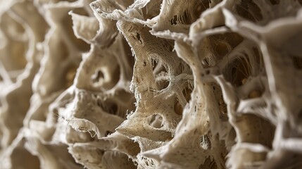 Macro of biodegradable packing material used in construction delivery, detailed focus on material texture, soft light.