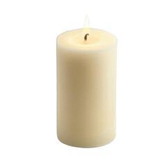 A tall, white candle with a flickering flame, transparent background