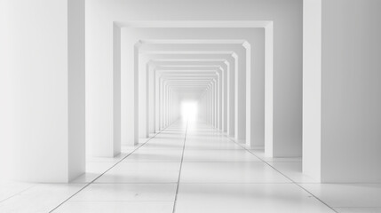 White corridor inside bright futuristic modern glass office building with light colors. 3D rendering