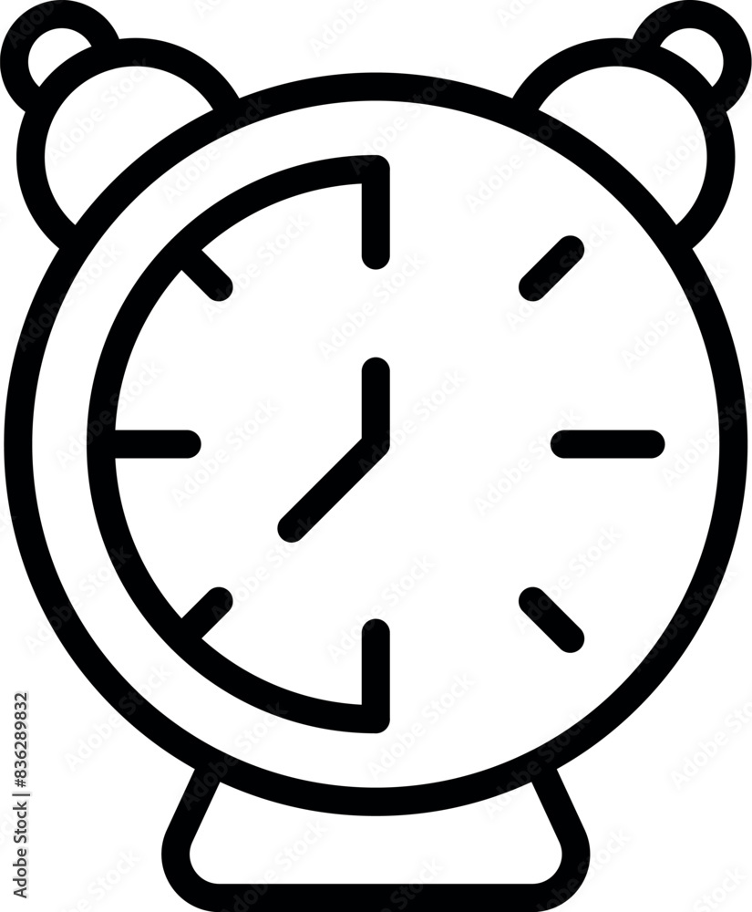 Poster simplistic line drawing of a classic alarm clock in black and white, suitable for various design use