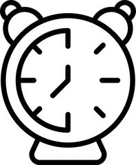 Simplistic line drawing of a classic alarm clock in black and white, suitable for various design uses
