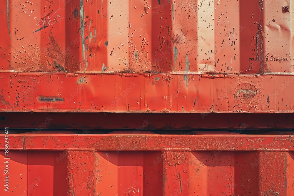 Poster a red container with a lot of rust and dirt on it