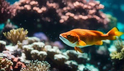 fox fish swims among the corals
