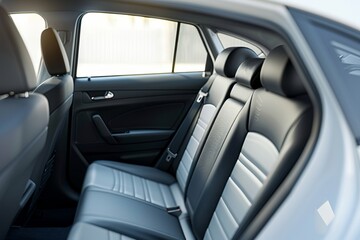 The back seat of a car is black and white