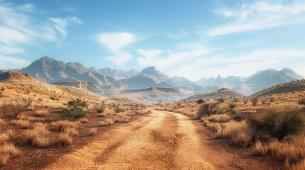 hot desert landscape sandy and dusty path meandering through the stark Arizona environment evoking the essence of western nature