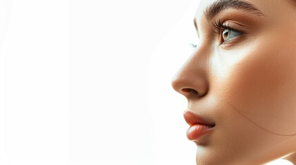 Naklejka premium female face with natural skin. touching glowing, hydrated facial skin