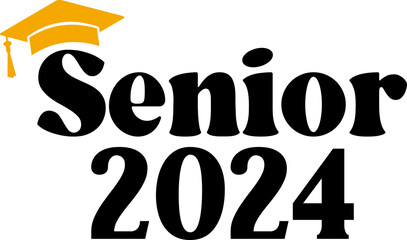 Graduation senior 2024 typography clip art design on plain white transparent isolated background for card, shirt, hoodie, sweatshirt, apparel, tag, mug, icon, poster or badge