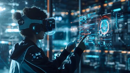 Person using AR glasses in a modern office