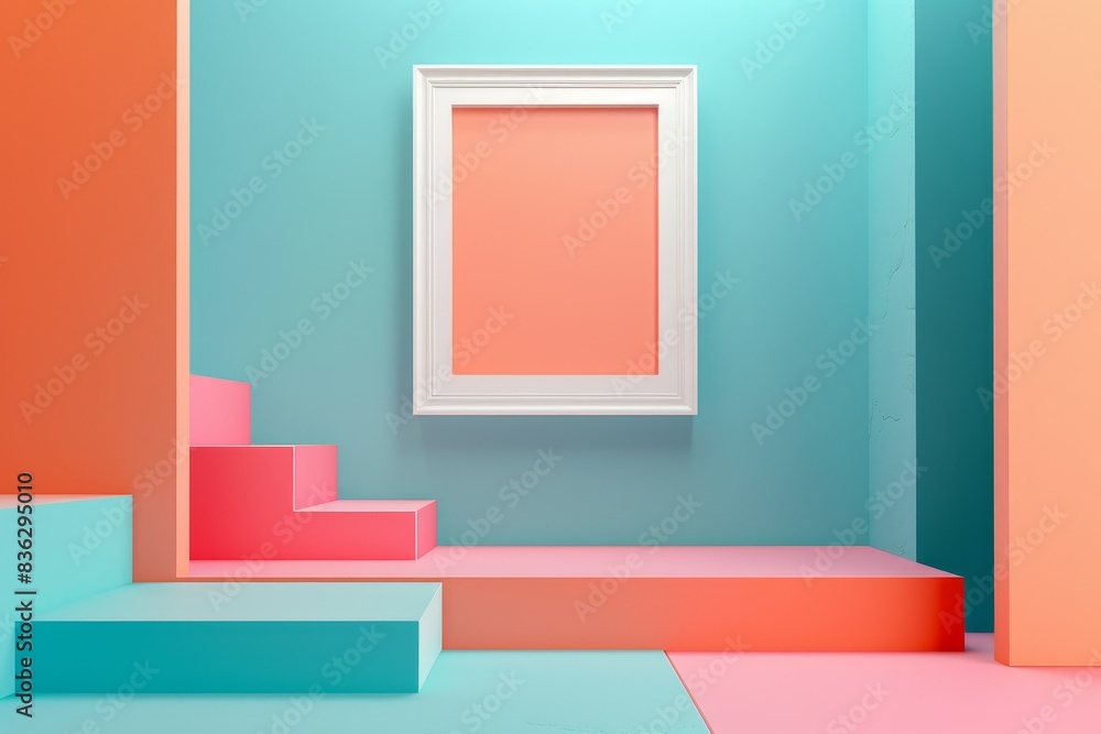 Poster a window with a white frame sits in front of a building