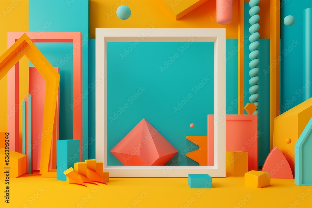 Poster a window with a white frame sits in front of a building