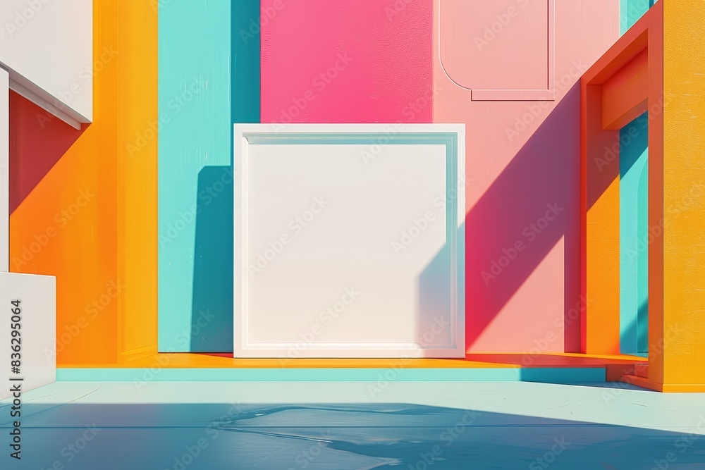 Poster a window with a white frame sits in front of a building