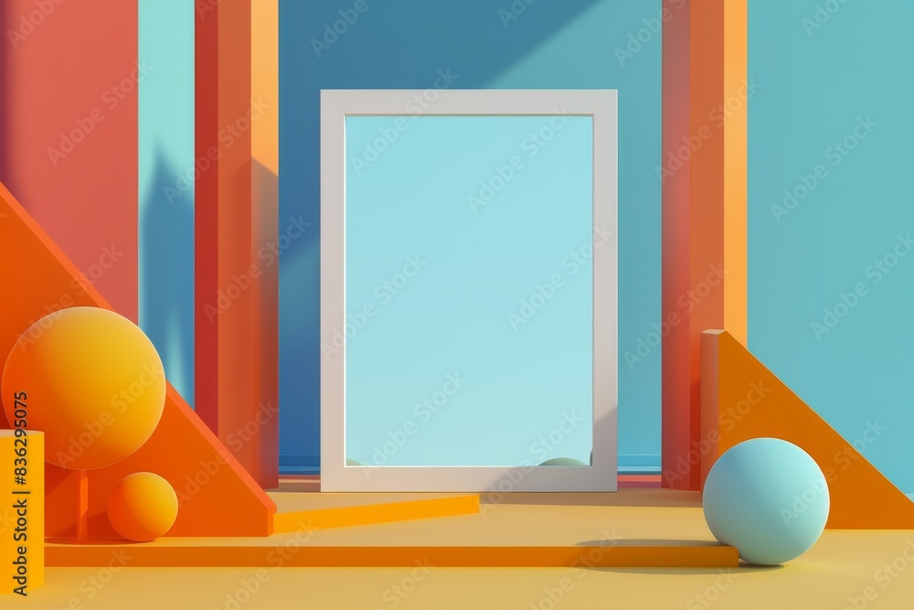 Poster a window with a white frame sits in front of a building