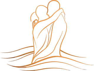 Romantic Line Art of a Couple Embracing in Water