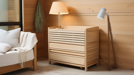 Modern Scandinavian Baby Nursery with Wooden Furniture