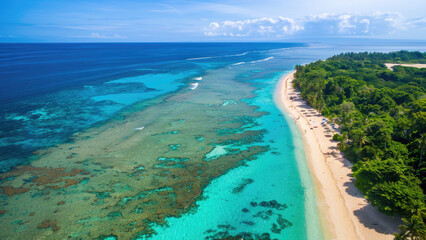  Pristine Tropical Beach with Turquoise Waters and Lush Green Hills