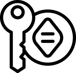 Black and white vector icon depicting a key and encryption symbol, representing secure access