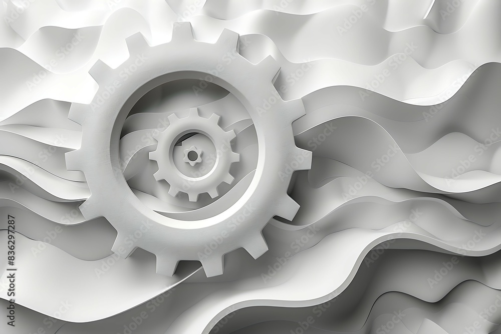 Aufkleber Abstract background with white gears. 3d rendering, 3d illustration.