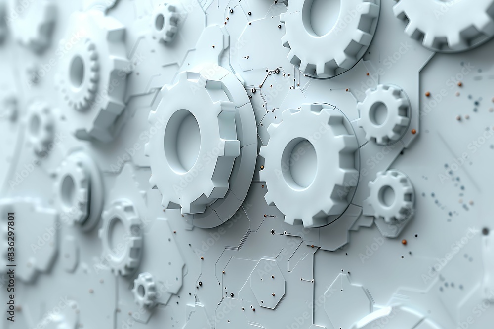 Poster 3d illustration of gears over white background with vignette effect
