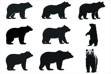 Bear Silhouette Bundle Set, Animal Bear Silhouette, Different Poses Bear Silhouette