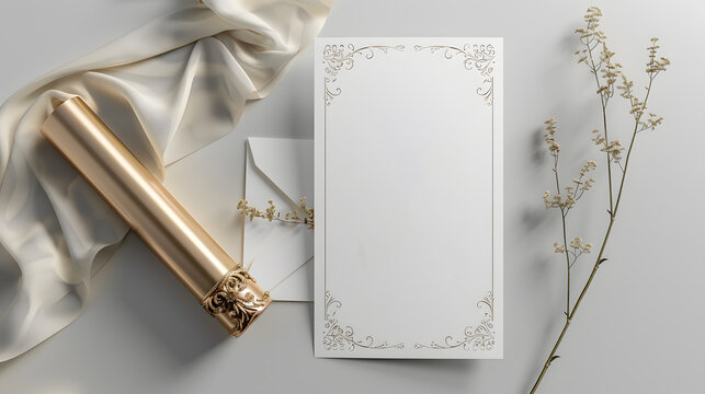 Elegant Wedding Invitation Card with Ornate Gold Roll