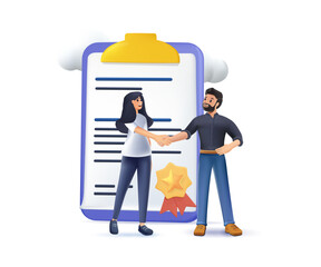 Sign contract 3D concept vector illustration. Partners sign collaboration contract, Contractor agreements, successful deal, business documents, company documentation, corporate paperwork abstract