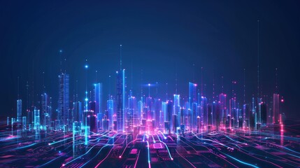 Fototapeta premium Smart city and abstract dot point connect with gradient line and aesthetic Intricate wave line design , big data connection technology concept . 3d render AI generated