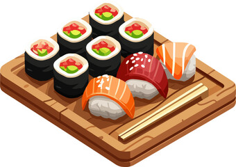 Delicious Assortment of Sushi Rolls on Wooden Platters