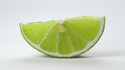 Bright green slice of juicy, shimmering lime, the concept of a healthy lifestyle, proper nutrition and diet for weight loss, vitamin c , white isolated background