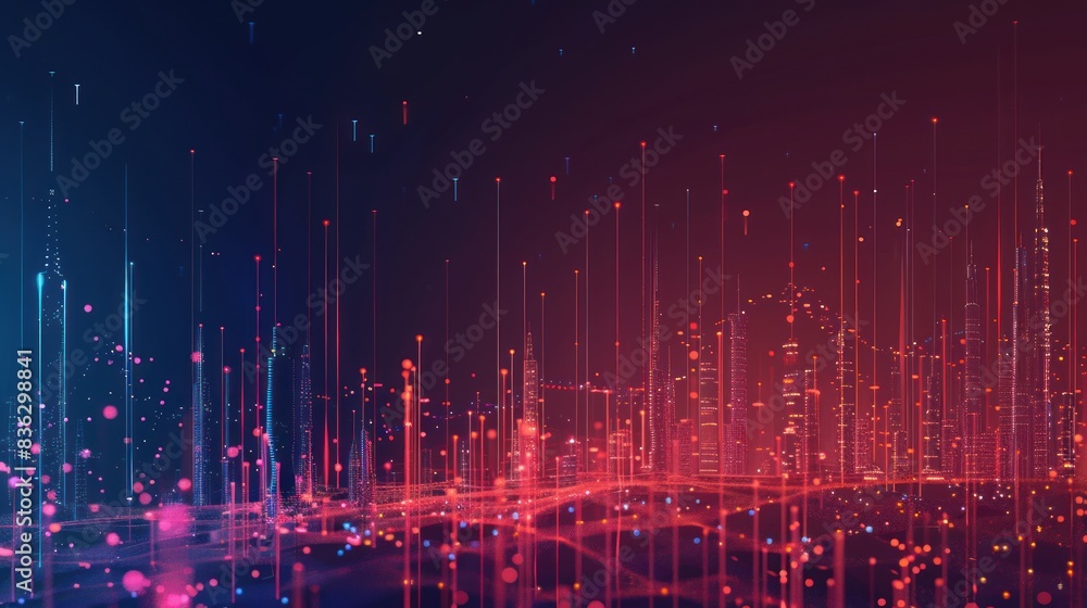 Poster smart city and abstract dot point connect with gradient line and aesthetic intricate wave line desig