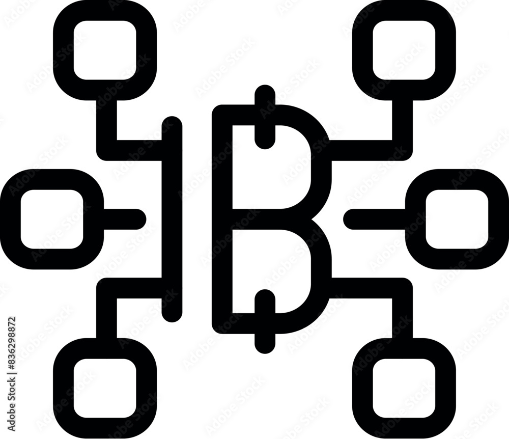 Poster bitcoin network symbol illustration with blockchain and cryptocurrency technology in vector graphic 