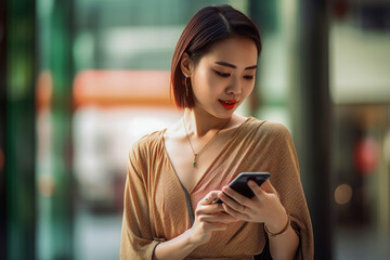 Fototapeta premium Asian girl using smartphone