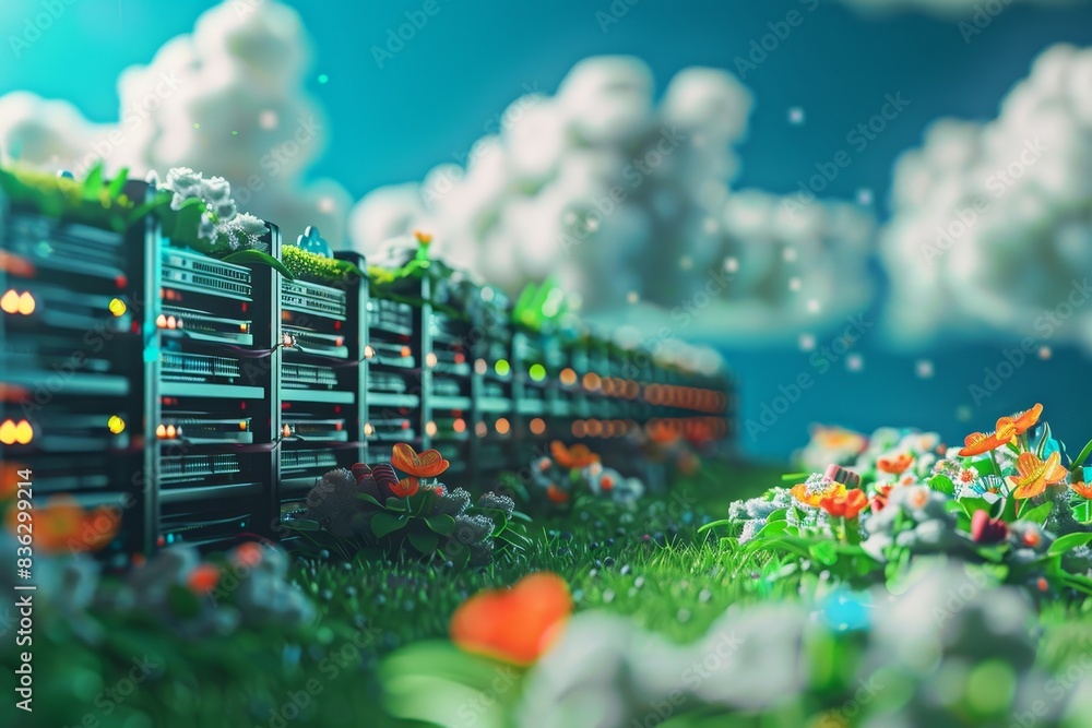 Poster a computer server farm is shown in a colorful, abstract style