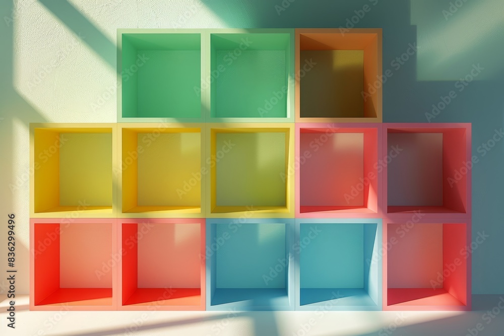 Poster a colorful bookshelf with a rainbow of colors