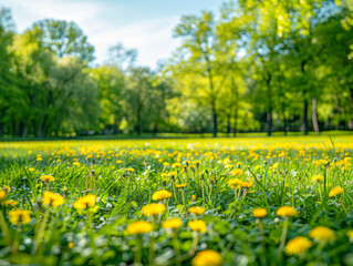 Beautiful Meadow with Yellow Flowers in Sunlit Forest - Enhanced for Scenic Nature Photography and Tranquil Outdoor Scenes