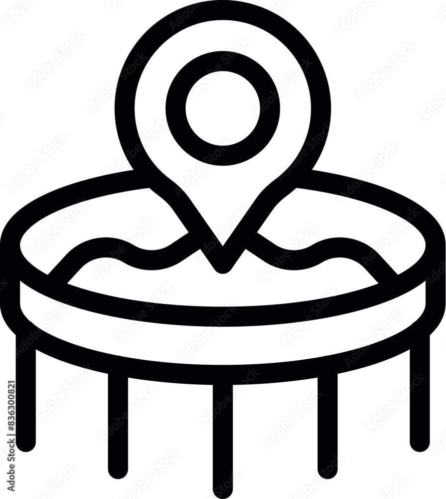 Aufkleber black and white line art of a map with a location pin, symbolizing navigation and destinations