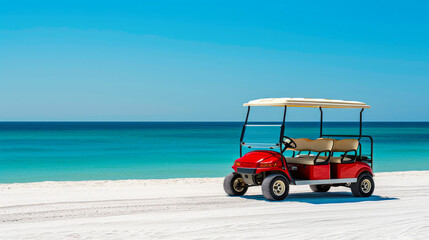 Seaside Serenity: Beachside Adventure with a Red Golf Cart