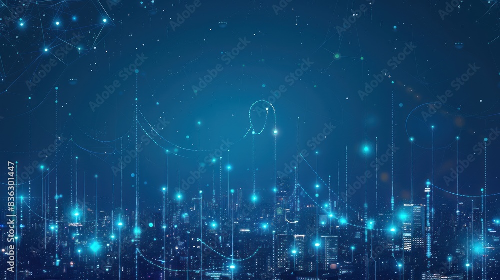 Poster smart city and abstract dot point connect with gradient line and aesthetic intricate wave line desig