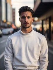 Obraz premium Handsome man in white sweatshirt mockup
