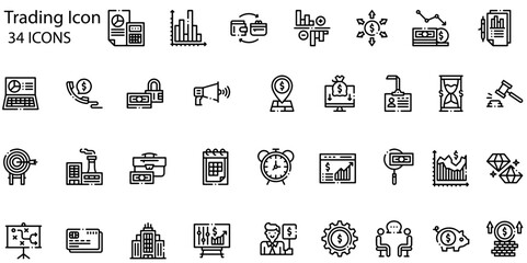 Linear icon set of trading. Editable vector signs. Trendy outline pictograms. Premium pack of trading thin line icons.
