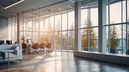 office interior design background illustration wallpaper lens with chairs coming sunlights in a company head office